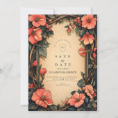 Whimsical Floral Wedding Art Nouveau Save The Date (Voorkant)