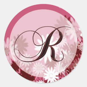 Whimsical Floral Wedding Monogram R Envelope Seal Ronde Sticker
