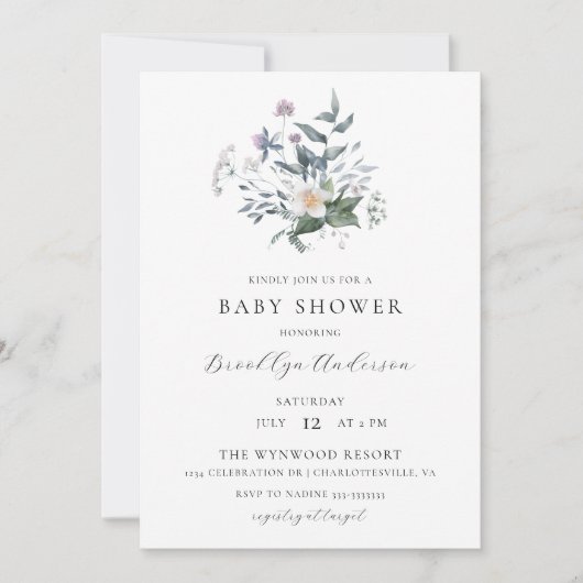 Whimsical Floral Wildflower Spring Baby shower Kaart (Voorkant)