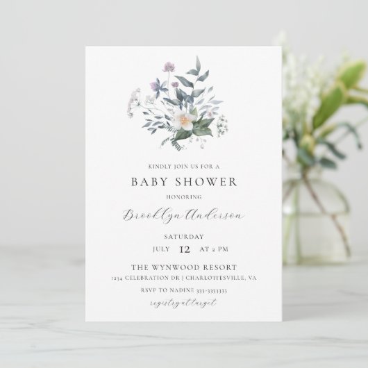 Whimsical Floral Wildflower Spring Baby shower Kaart (Staand voorkant)
