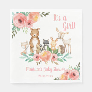Whimsical Floral Woodland Animals Baby shower Servet
