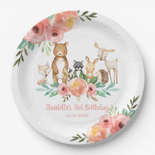 Whimsical Floral Woodland Animals Birthday Girl Papieren Bordje