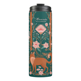 Whimsical Floral Woodland Fox Folk Art Style Green Thermosbeker