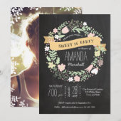 Whimsical Floral Wreath Chalkboard Sweet 16 Foto Kaart (Voorkant / Achterkant)