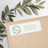 Whimsical Floral Wreath Monogram Etiket