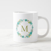 Whimsical Floral Wreath Monogram Grote Koffiekop (Rechts)