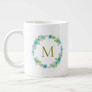 Whimsical Floral Wreath Monogram Grote Koffiekop