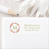 Whimsical Floral Wreath Monogram Retouradres Etiket (Insitu)