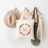 Whimsical Floral Wreath Monogram Tote Bag