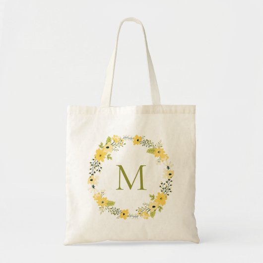 Whimsical Floral Wreath Monogram Tote Bag (Voorkant)