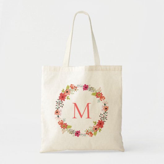 Whimsical Floral Wreath Monogram Tote Bag (Voorkant)