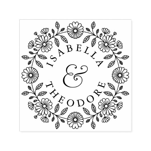 Whimsical Floral Wreath Self-Inking Couple's Stamp Zelfinktende Stempel (Design)
