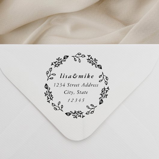 Whimsical Floral Wreath Wedding Return Address Rubberstempel