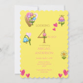 Whimsical Floral Yellow 4th  Birthday Party  Kaart (Voorkant)