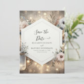 Whimsical Florals Mason Jar Wedding Save The Date (Staand voorkant)