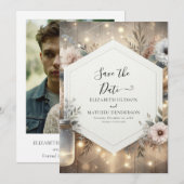 Whimsical Florals Mason Jar Wedding Save The Date (Voorkant / Achterkant)