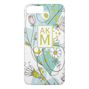 Whimsical Florals Monogram iPhone 7 Plus Hoesje