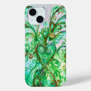 WHIMSICAL FLOURISHES bright blauwgroen green white iPhone 15 Case