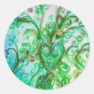 WHIMSICAL FLOURISHES bright blue green white Ronde Sticker