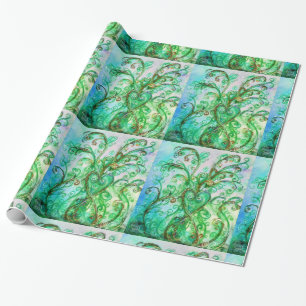 WHIMSICAL FLOURISHES bright green blue white Cadeaupapier