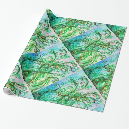 WHIMSICAL FLOURISHES bright green blue white Cadeaupapier (Uitgerold)