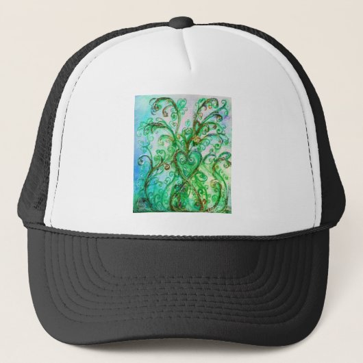 WHIMSICAL FLOURISHES bright green blue yellow Trucker Pet (Voorkant)