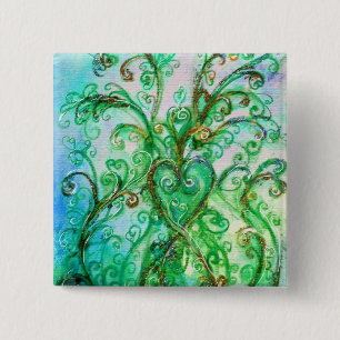 WHIMSICAL FLOURISHES Green Blue Floral Heart Vierkante Button 5,1 Cm