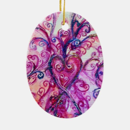 WHIMSICAL FLOURISHES HEART bright roze fuchsia Keramisch Ornament (Achterkant)