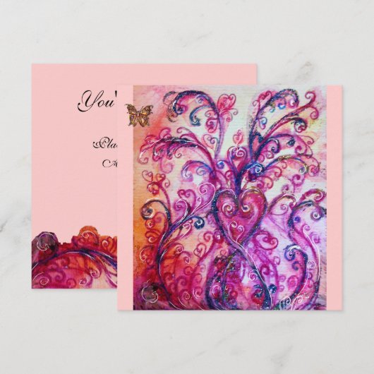 WHIMSICAL FLOURISHES helder rood, roze paars Kaart (Voorkant / Achterkant)