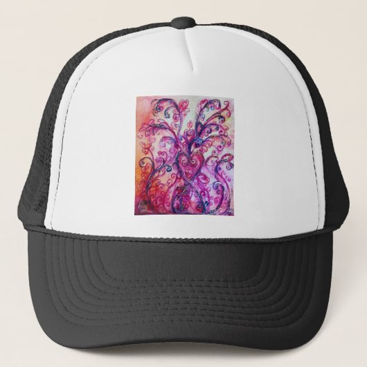 WHIMSICAL FLOURISHES heldere roze paars wit Trucker Pet (Voorkant)