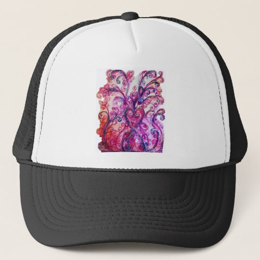WHIMSICAL FLOURISHES heldere roze rood blauw Trucker Pet (Voorkant)