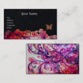 WHIMSICAL FLOURISHES Red Pink Floral Black Paper Visitekaartje (Voorkant / Achterkant)