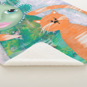 Whimsical Flower and Cat Sherpa Deken (3/4)