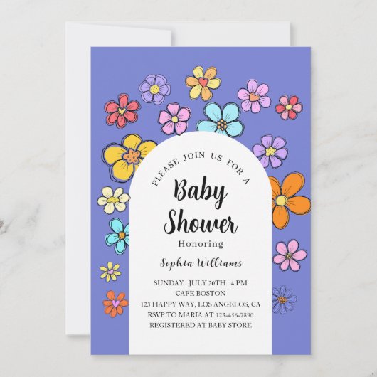Whimsical Flower Baby shower – Peach & Pastel Kaart (Voorkant)