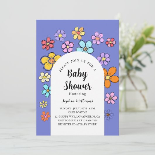 Whimsical Flower Baby shower – Peach & Pastel Kaart (Staand voorkant)