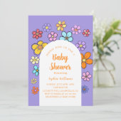 Whimsical Flower Baby shower – Peach & Pastel Kaart (Staand voorkant)