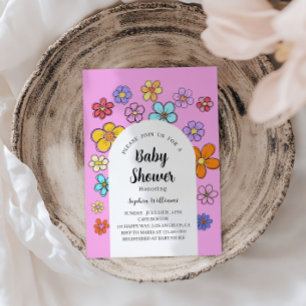 Whimsical Flower Baby shower – Peach & Pastel Kaart