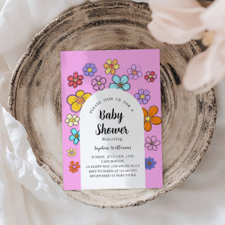 Whimsical Flower Baby shower – Peach & Pastel Kaart