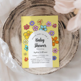 Whimsical Flower Baby shower – Peach & Pastel Kaart