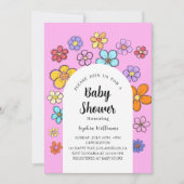 Whimsical Flower Baby shower – Peach & Pastel Kaart (Voorkant)
