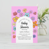 Whimsical Flower Baby shower – Peach & Pastel Kaart (Staand voorkant)