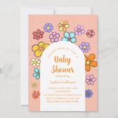 Whimsical Flower Baby shower – Peach & Pastel Kaart (Voorkant)