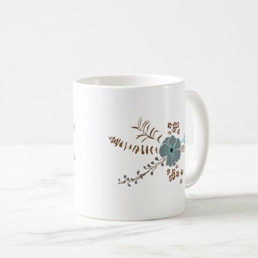 Whimsical Flower Blauwgroen Pink Grey Fstromend Fl Koffiemok (Voorkant rechts)