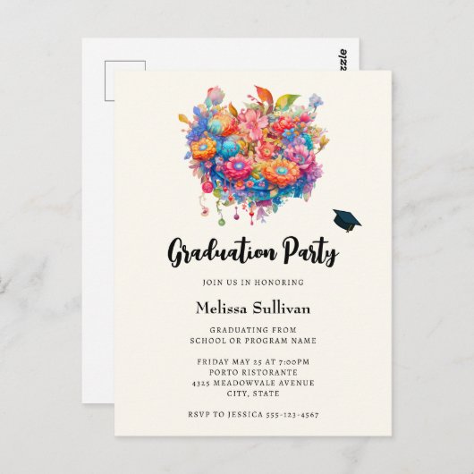 Whimsical Flower Bouquet Afstuderen Uitnodiging (Voorkant / Achterkant)