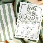 Whimsical Flower Cart Bruids Douche Uitnodiging