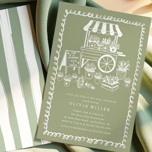 Whimsical Flower Cart Bruids Douche Uitnodiging