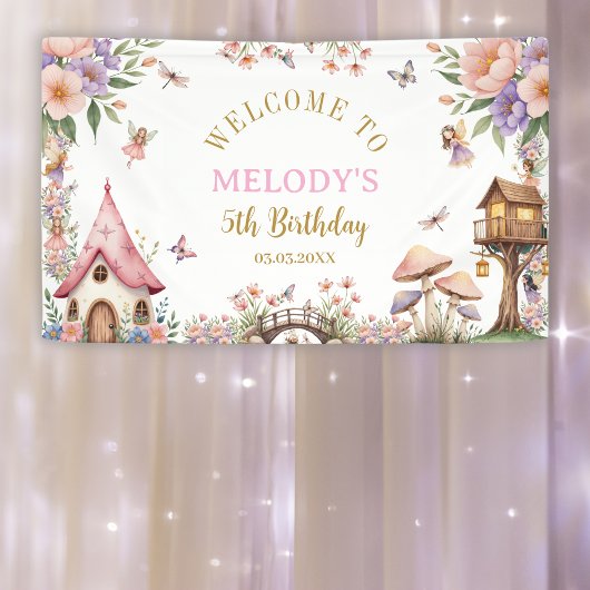Whimsical Flower Fairy 5th birthday Banner
