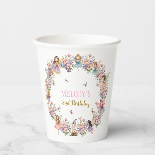 Whimsical flower fairy garden 2nd birthday  papieren bekers (Voorkant)