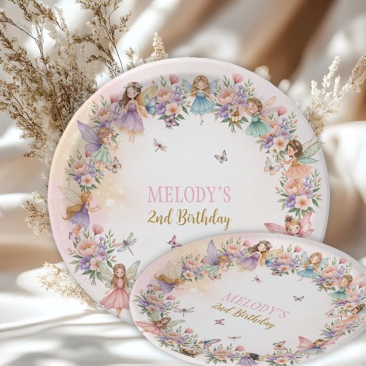 Whimsical flower fairy garden 2nd birthday  papieren bordje