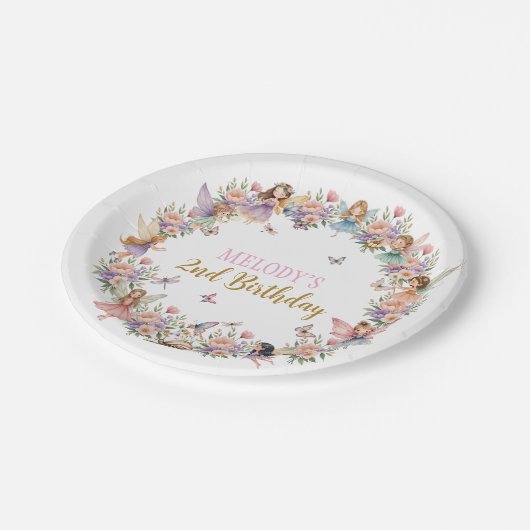 Whimsical flower fairy garden 2nd birthday  papieren bordje (Gekanteld)